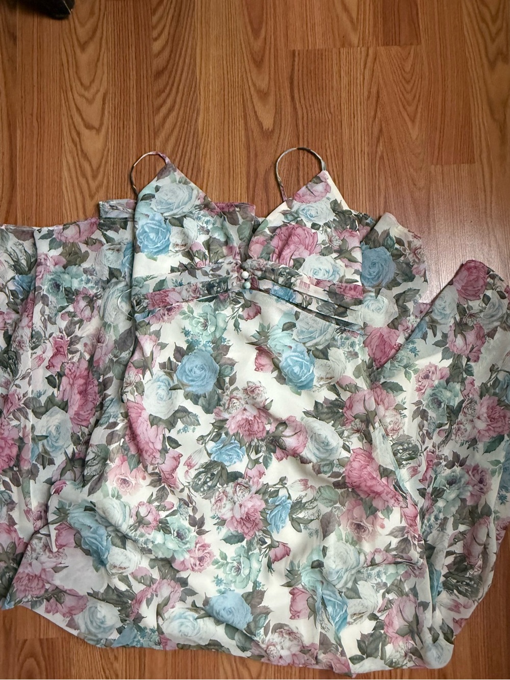 Floral Spaghetti-Strap Maxi Dress in Pink & Blue